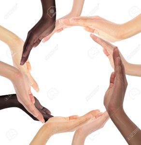 16473652-Conceptual-symbol-of-multiracial-human-hands-making-a-circle-on-white-background-with-a-copy-space-i-Stock-Photo